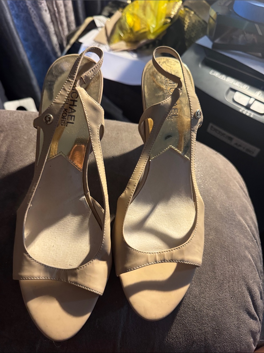 Michael Kors Nude Beige Open-Toe Slingback Heels